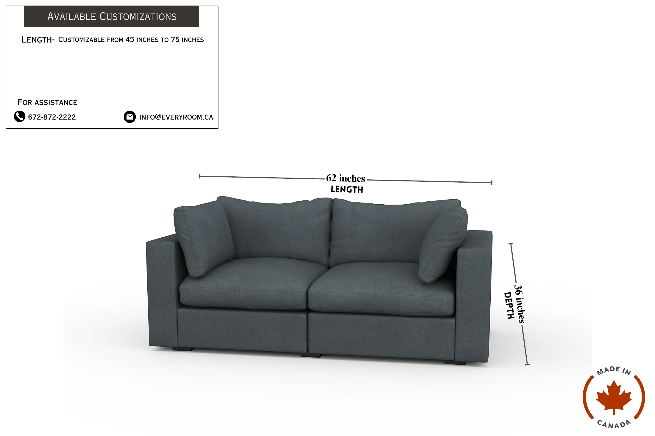 Bennet Pewter Grey 62" Sofa - Image 4
