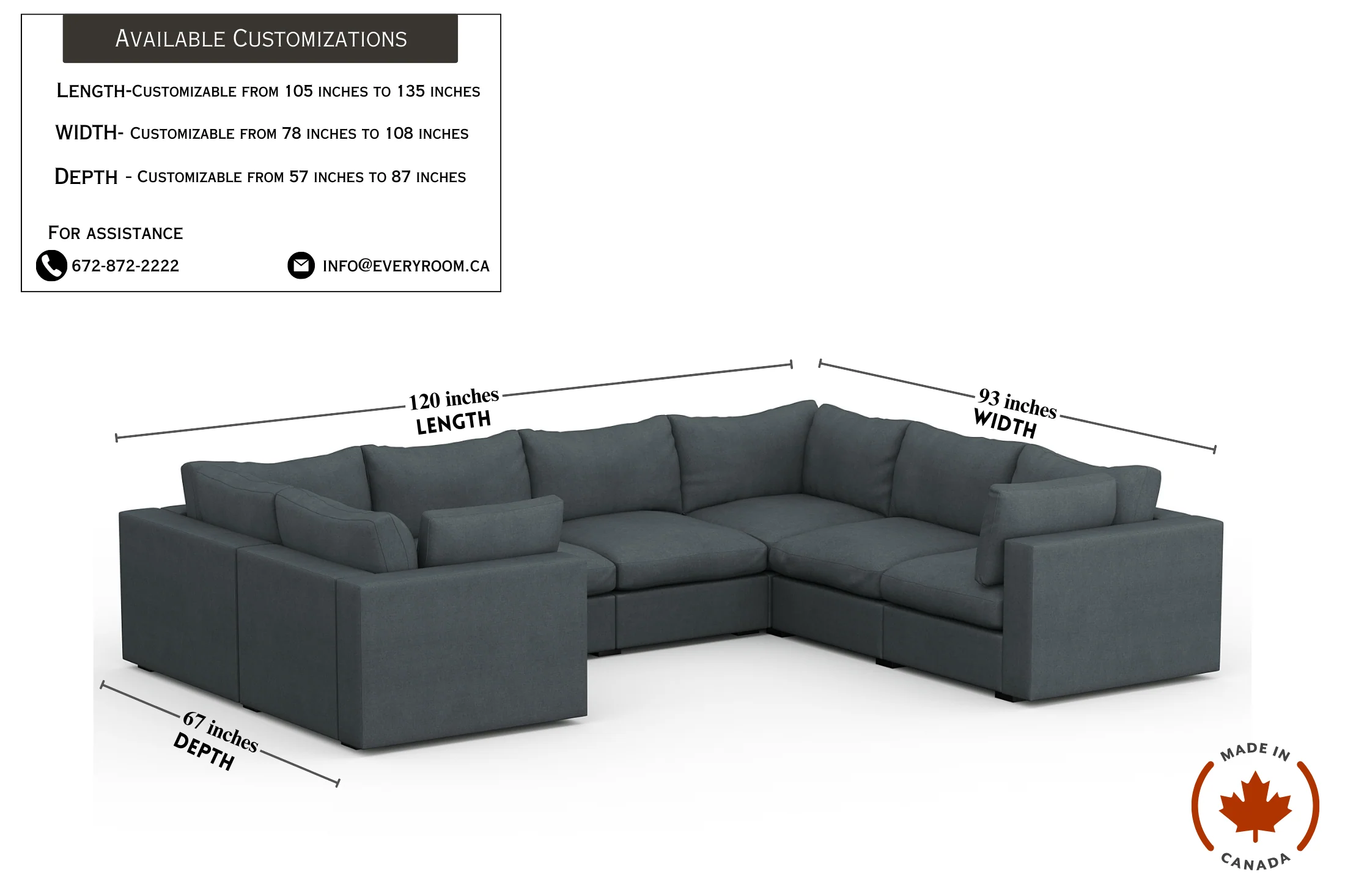 Bennet Pewter Grey 7 Seater U Shape - Image 4