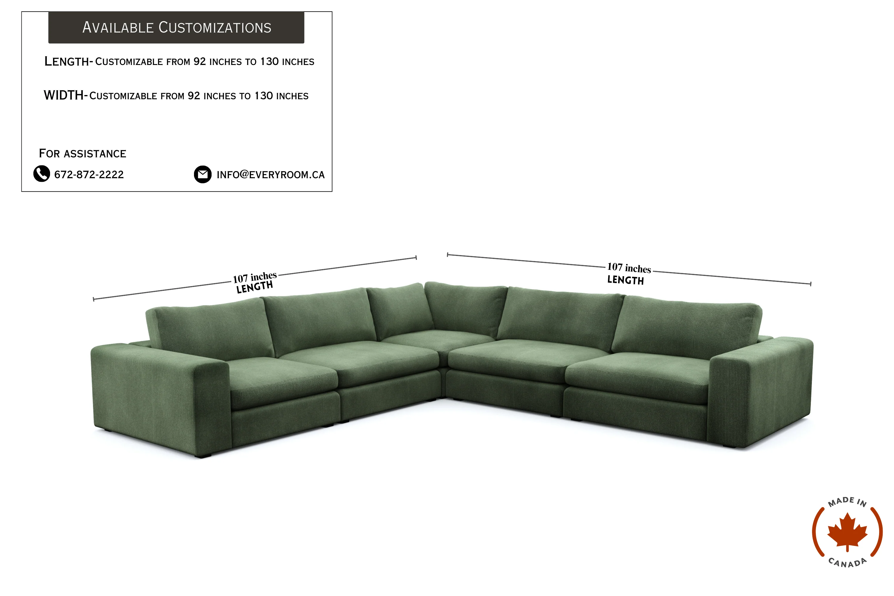 Juniper Green Corduroy 5 Seat Corner Sectional - Image 4
